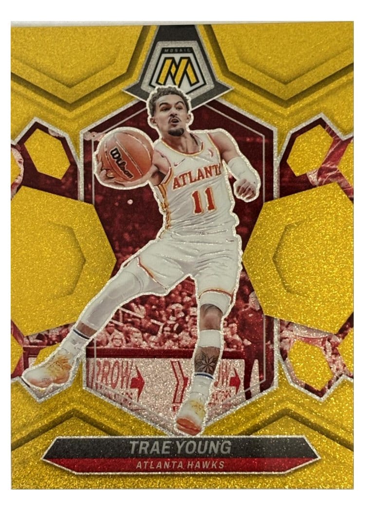 2023-24 Panini Mosaic Base Set Trae Young Gold Glitter #107 card
