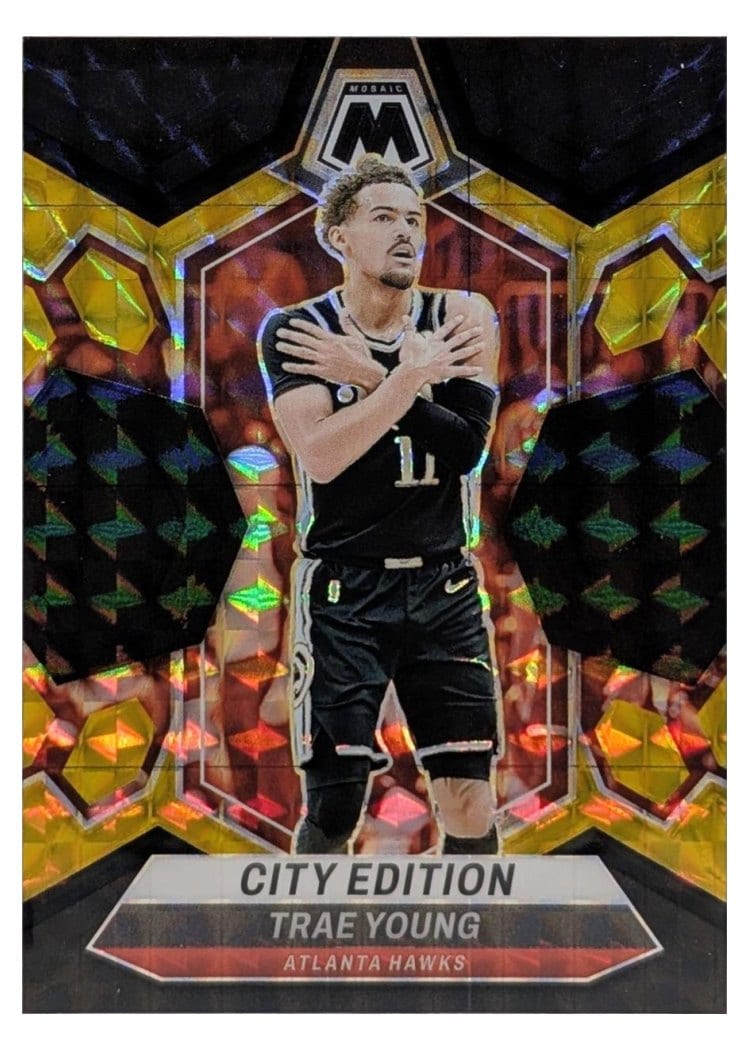 2023-24 Panini Mosaic Base Set Trae Young Black Gold Choice #274 card