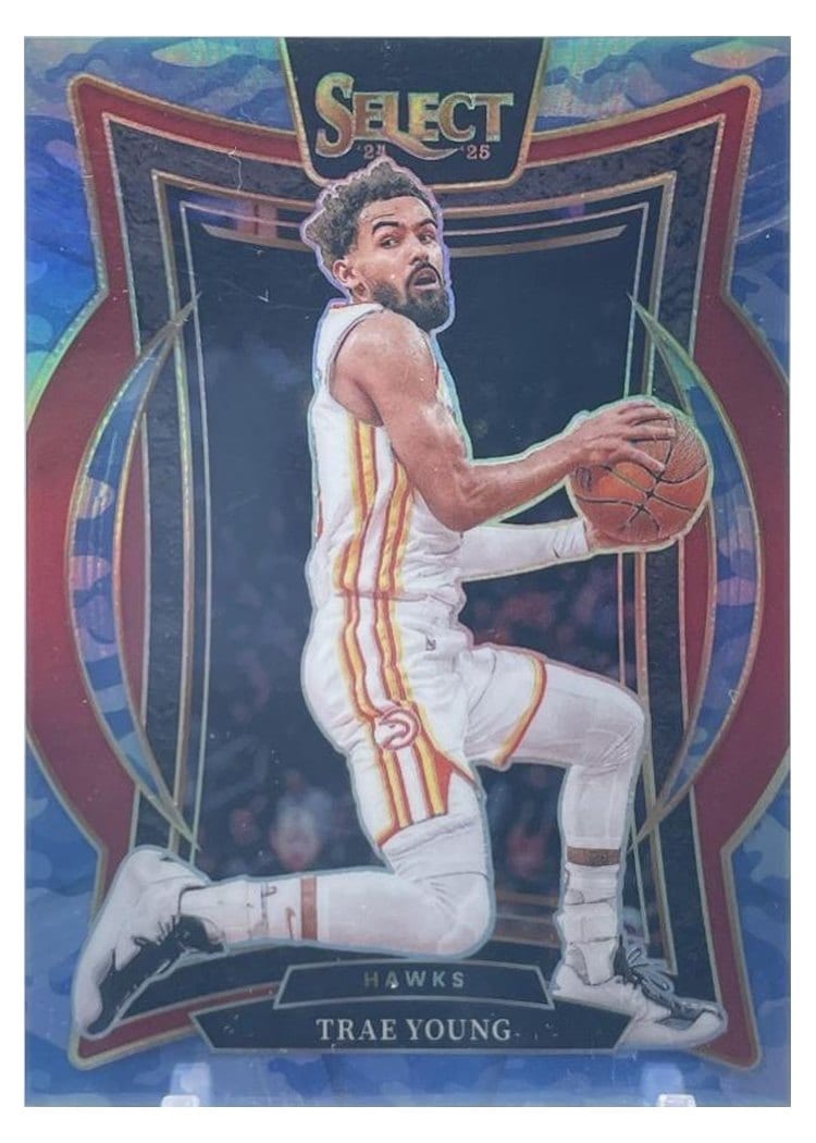 2024-25 Panini Select Base Set Trae Young Blue Tectonic Prizm #63 card