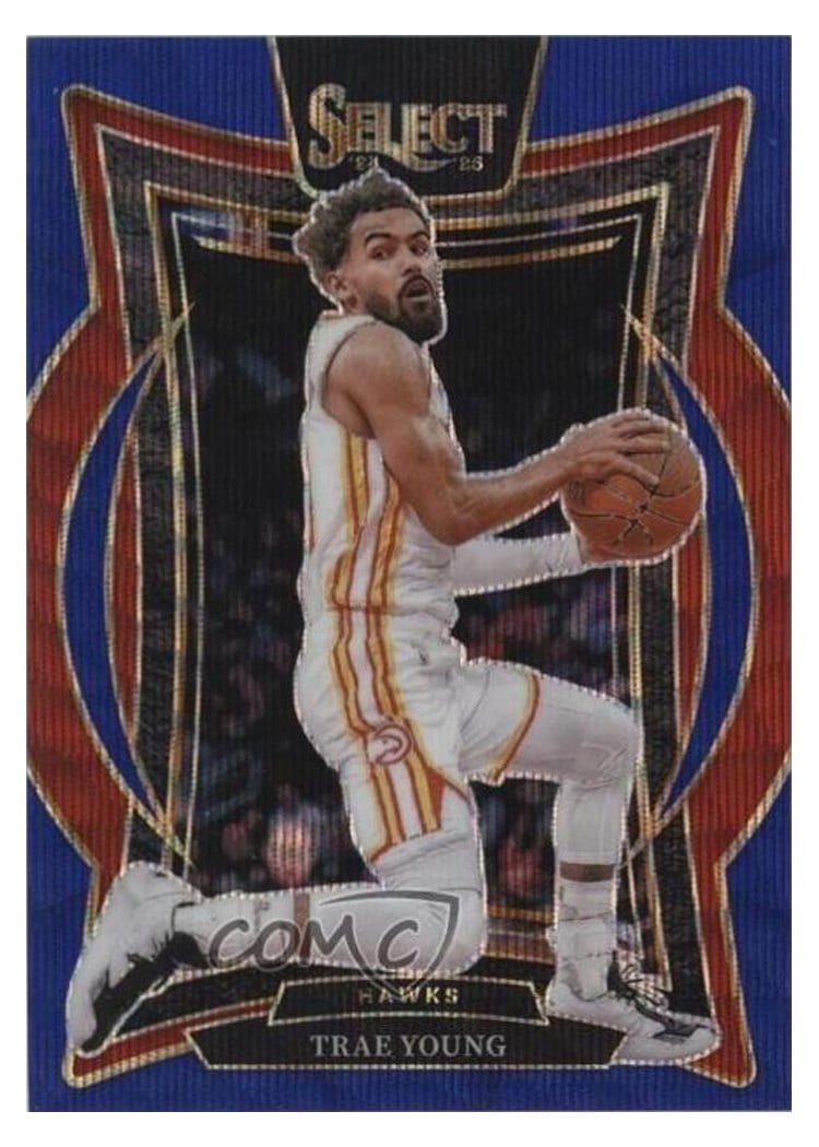 2024-25 Panini Select Base Set Trae Young Blue Wave Prizm #63 card