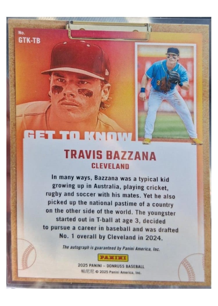 2025 Donruss Get To Know Travis Bazzana #GTK-TB card