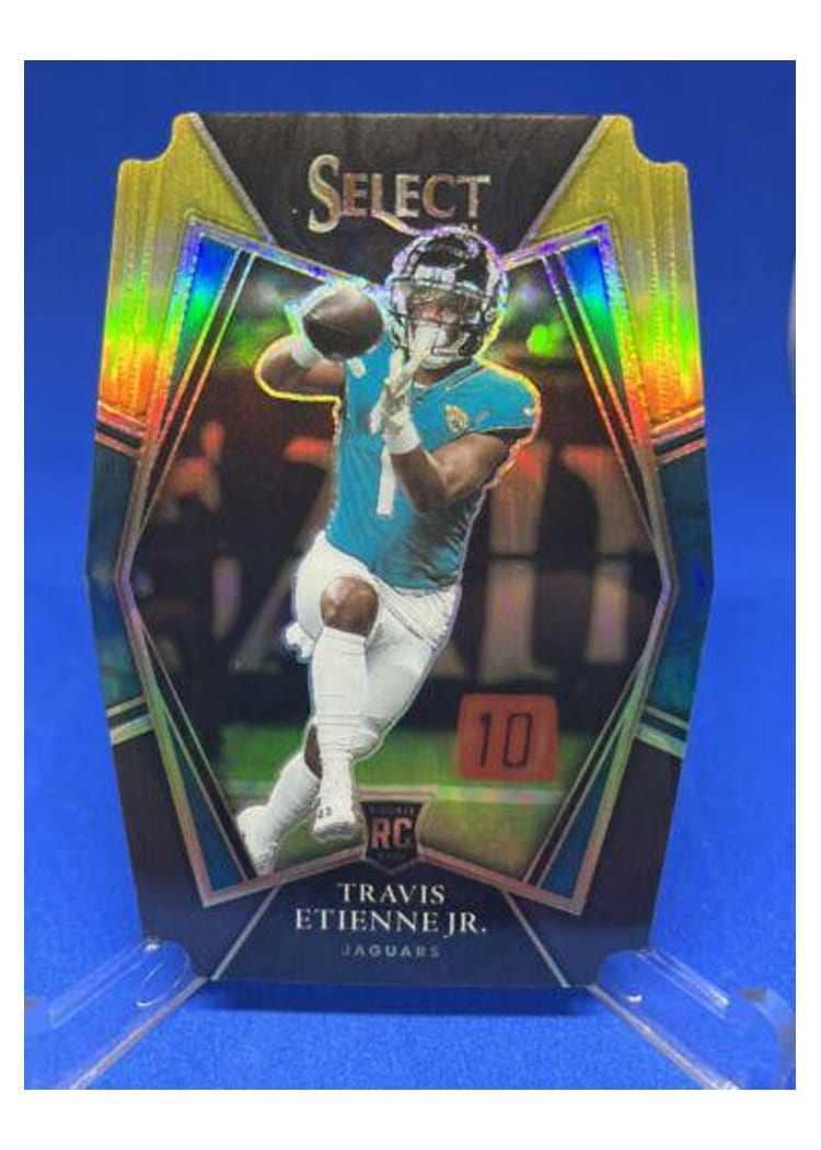 2021 Panini Select Base Set Travis Etienne Jr Green and Black Snakeskin #154 card