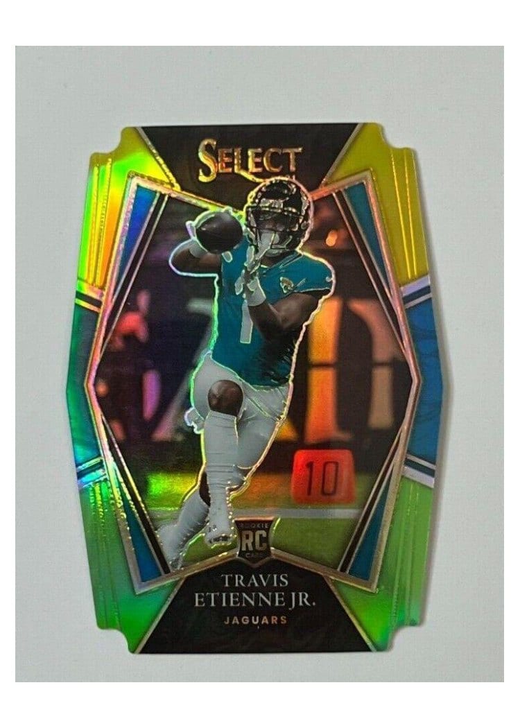 2021 Panini Select Base Set Travis Etienne Jr Green and Yellow Die Cut #154 card