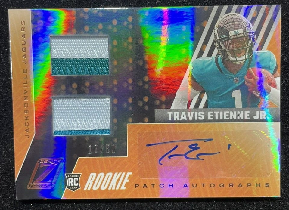Travis Etienne Jr 2021 Zenith Rookie Patch Autographs Copper card