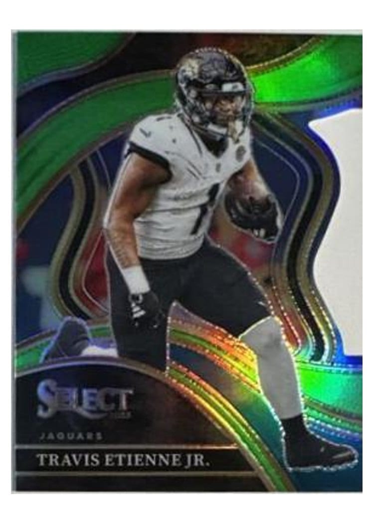 2023 Panini Select Base Set Travis Etienne Jr. Neon Green Prizm Die-Cut #216 card