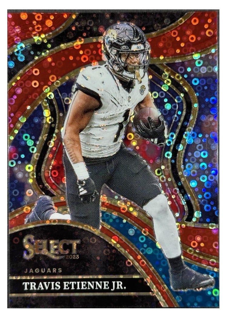 2023 Panini Select Base Set Travis Etienne Jr. Disco Red Prizm #216 card