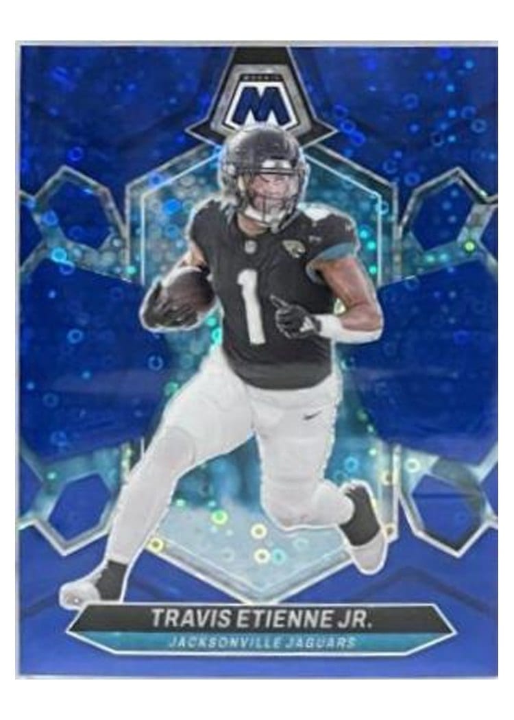 2024 Panini Mosaic Base Set Travis Etienne Jr. No Huddle Blue #100 card