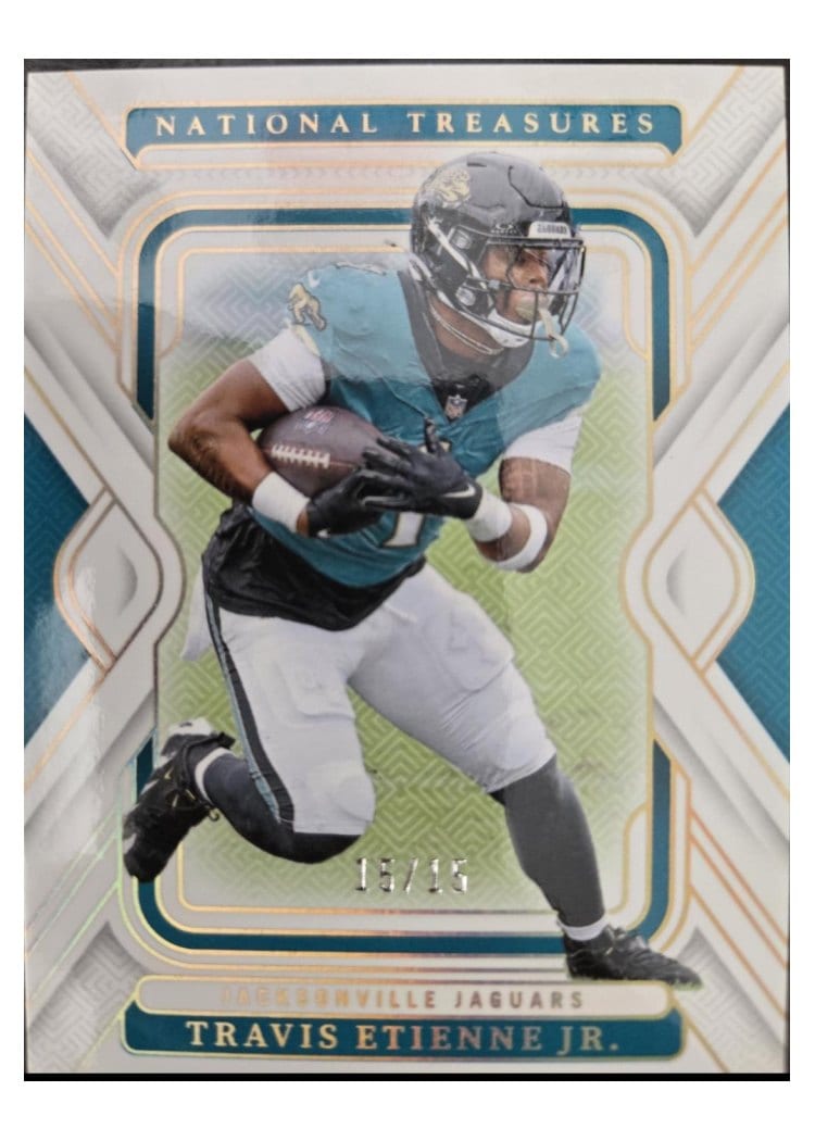 2024 Panini National Treasures Base Set Travis Etienne Jr. Holo Gold #46 card