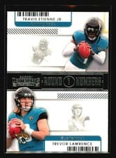 2021 Panini Contenders Round Numbers Travis Etienne Jr. / Trevor Lawrence #RN-TET card