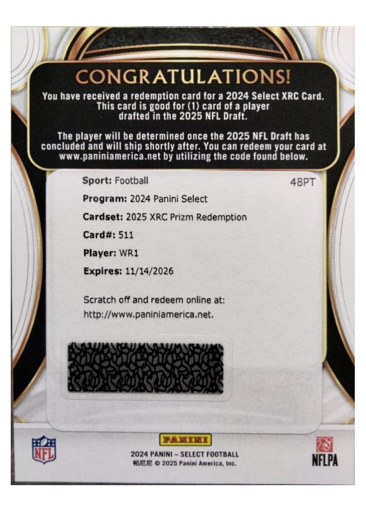 2024 Panini Select 2025 XRC Prizm Redemption Travis Hunter #511 card