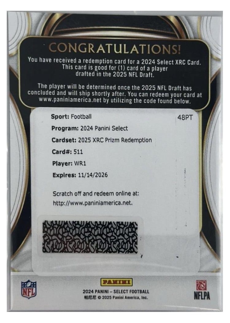 2024 Panini Select 2025 XRC Prizm Redemption Travis Hunter #511 card
