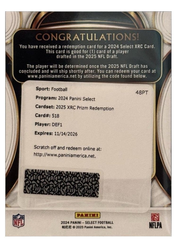 2024 Panini Select 2025 XRC Prizm Redemption Travis Hunter #518 card
