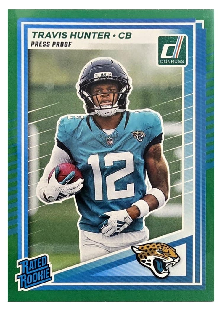 2025 Panini Donruss Travis Hunter Press Proof Green #301 card