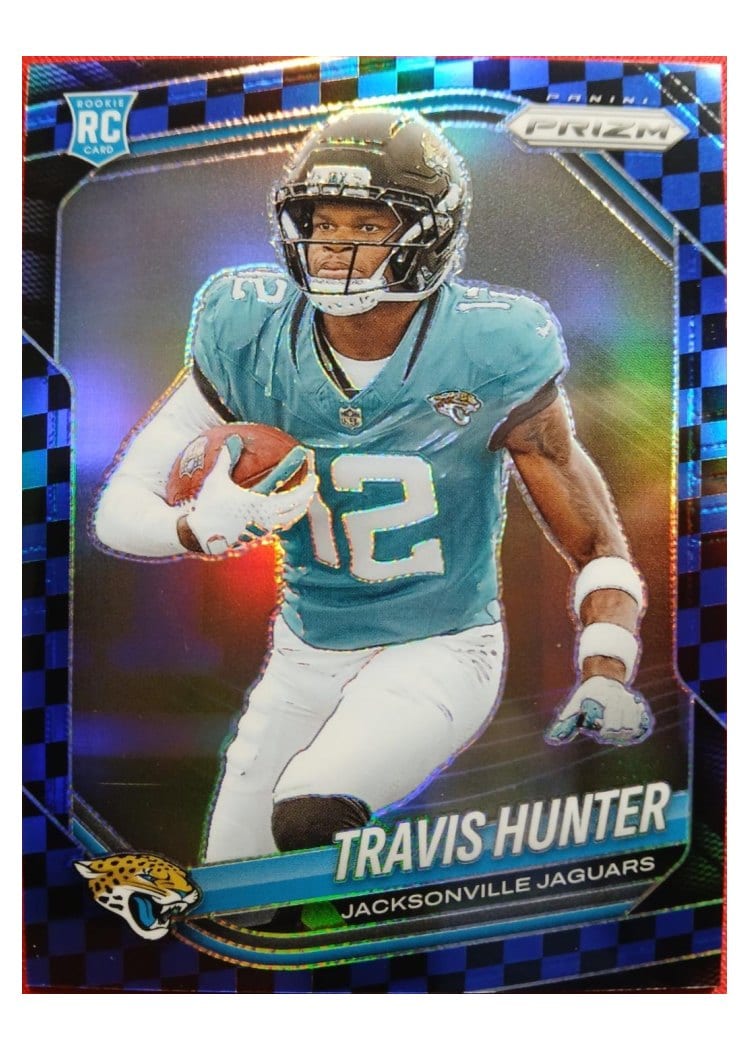 2025 Panini Prizm Base Set Travis Hunter Black Blue Checker #301 card