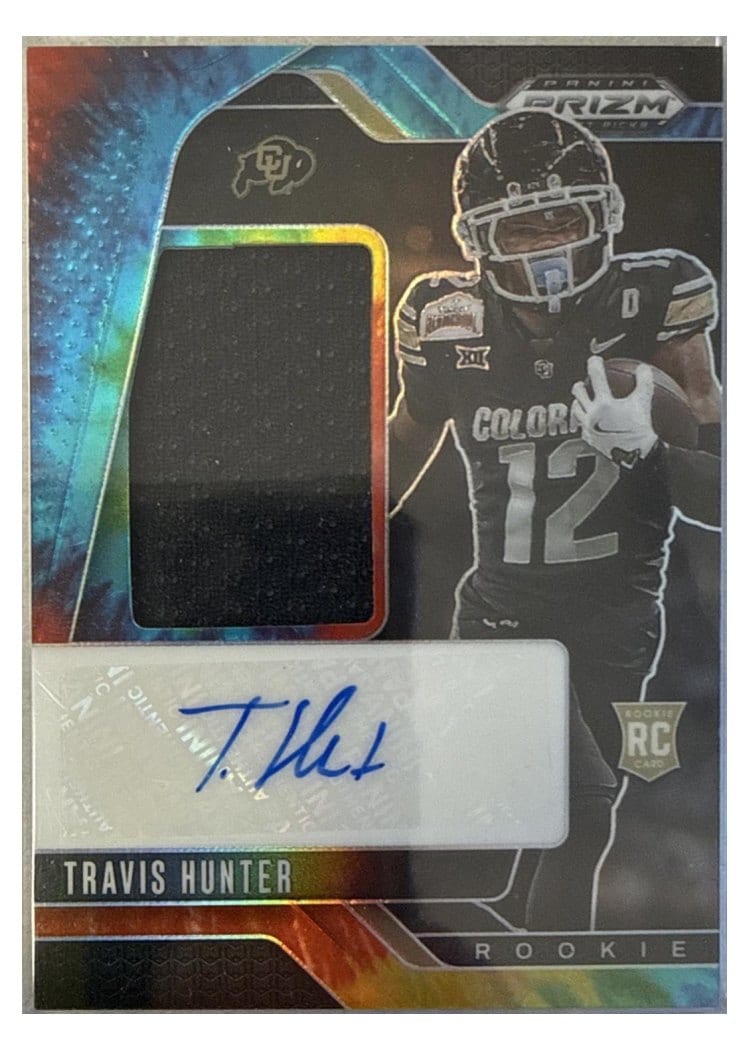 2025 Panini Prizm Draft Picks Jumbo Rookie Patch Autographs Travis Hunter #15 card