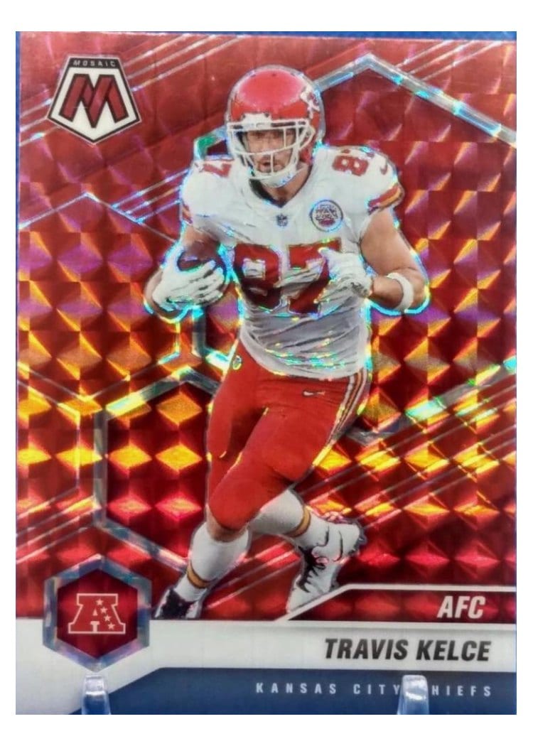 2021 Panini Mosaic Base Set Travis Kelce Red Wave Mosaic #240 card