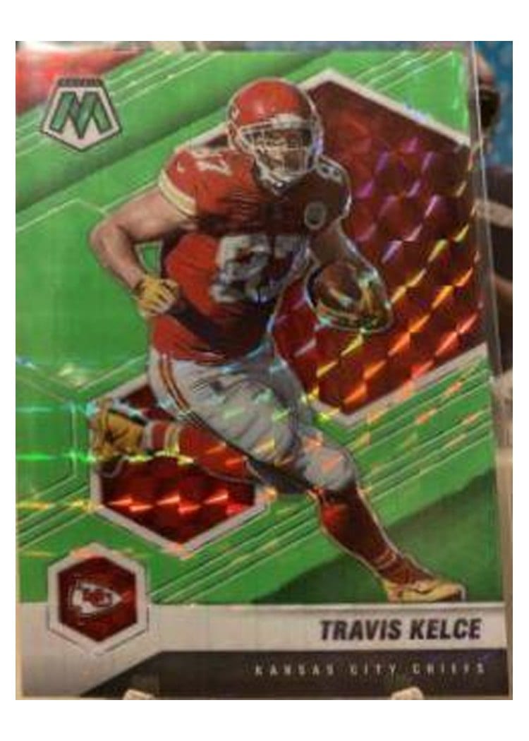 2021 Panini Mosaic Base Set Travis Kelce Green Fluorescent #4 card