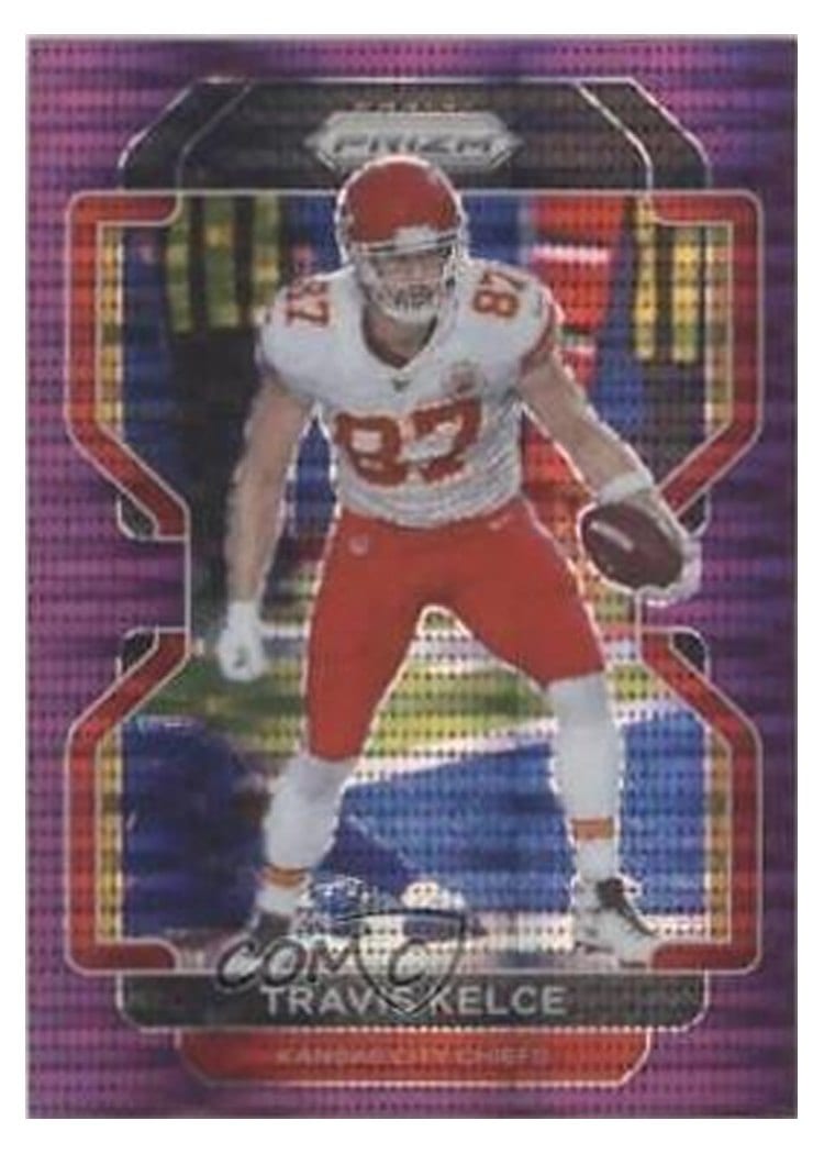2021 Panini Prizm Base Set Travis Kelce Purple Pulsar Prizm #189 card
