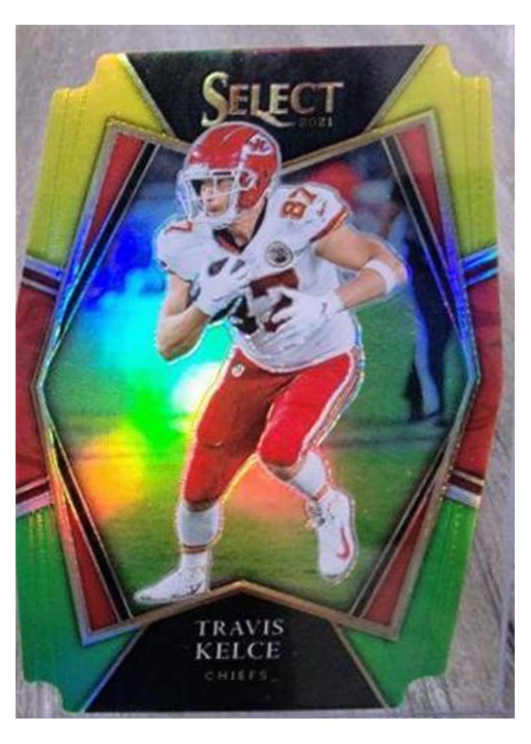 2021 Panini Select Base Set Travis Kelce Green and Yellow Die Cut #118 card