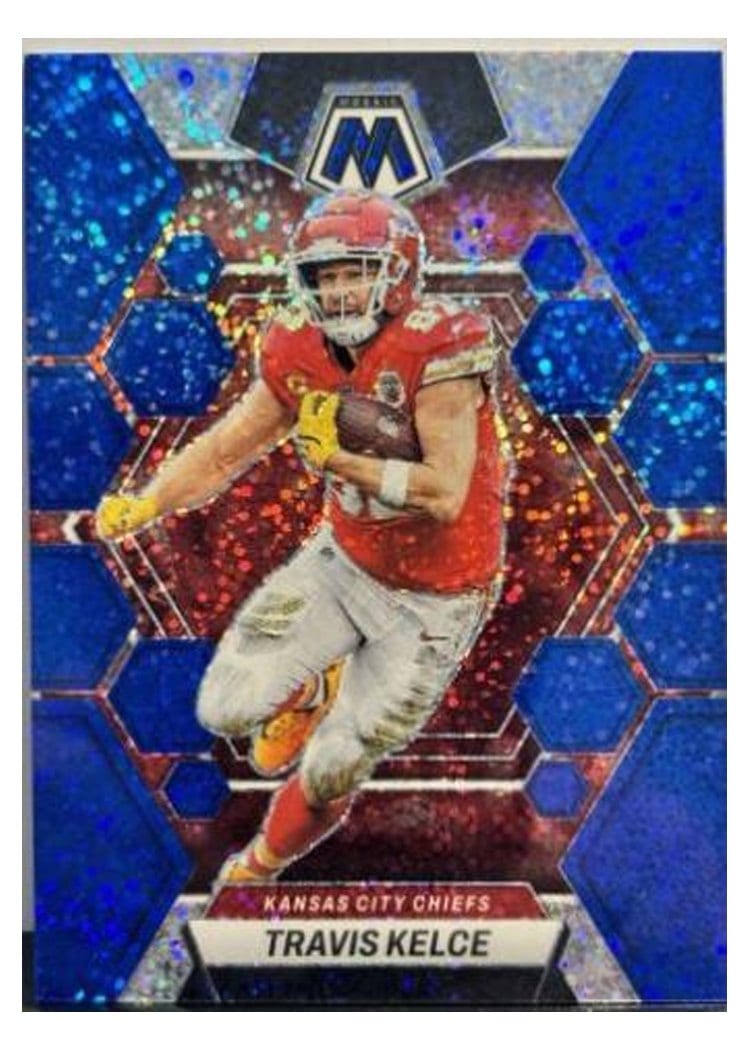 2023 Panini Mosaic Base Set Travis Kelce Blue Sparkle #113 card