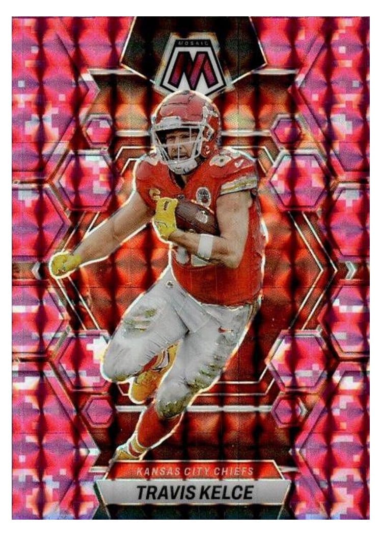 2023 Panini Mosaic Base Set Travis Kelce Camo Pink #113 card