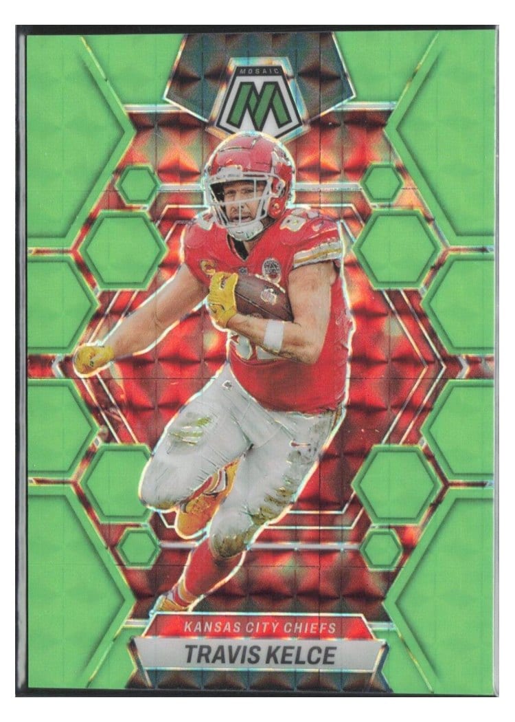 2023 Panini Mosaic Base Set Travis Kelce Green Fluorescent #113 card