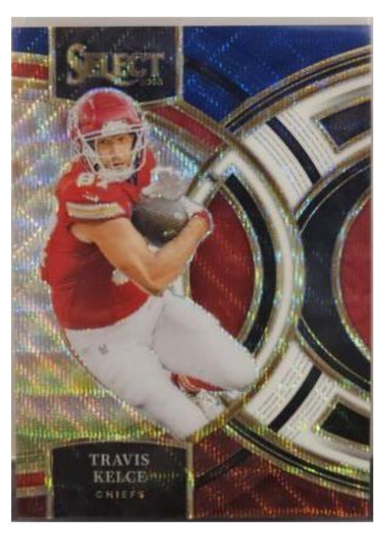 2023 Panini Select Base Set Travis Kelce Tri-Color Prizm #150 card