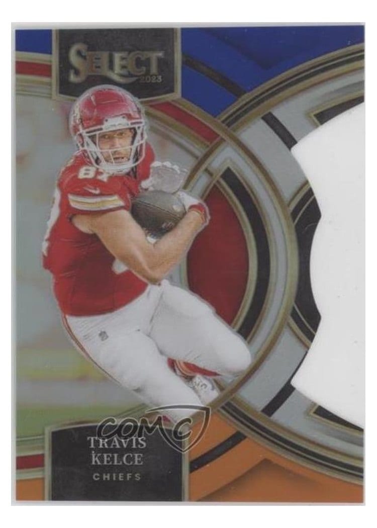 2023 Panini Select Base Set Travis Kelce Blue Orange Prizm Die-Cut #150 card