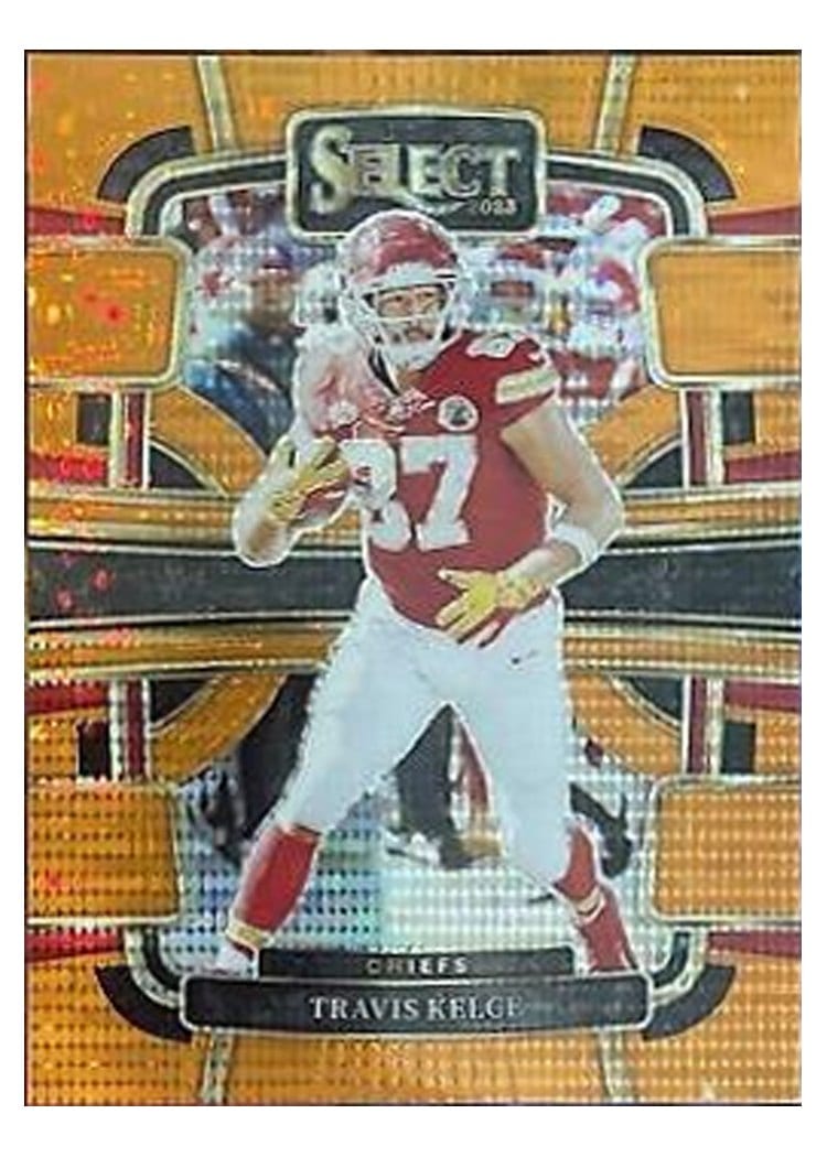 2023 Panini Select Base Set Travis Kelce Neon Orange Pulsar Prizm #50 card