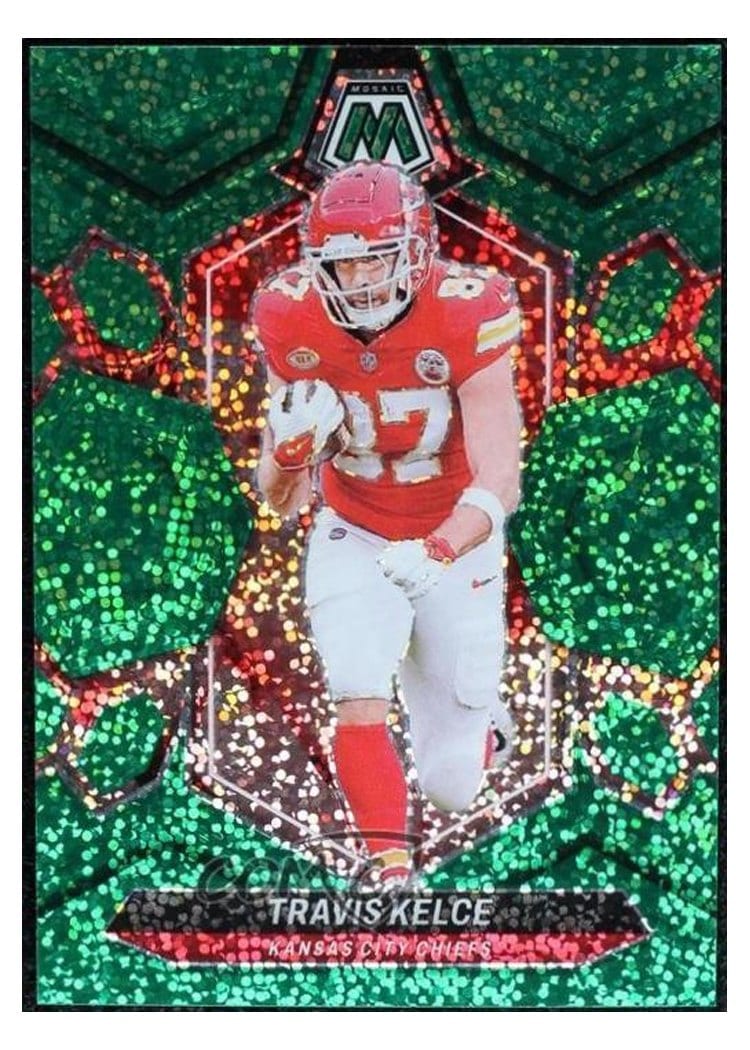 2024 Panini Mosaic Base Set Travis Kelce Green Sparkle #110 card