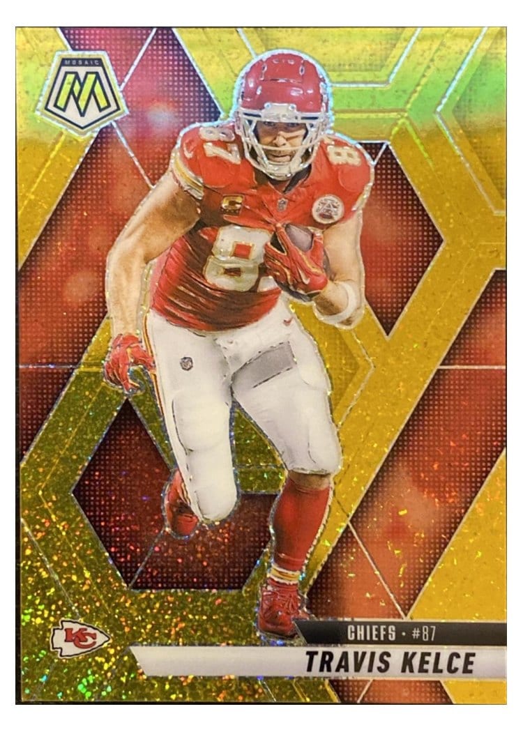 2025 Panini Mosaic Base Set Travis Kelce Gold Sparkle #106 card