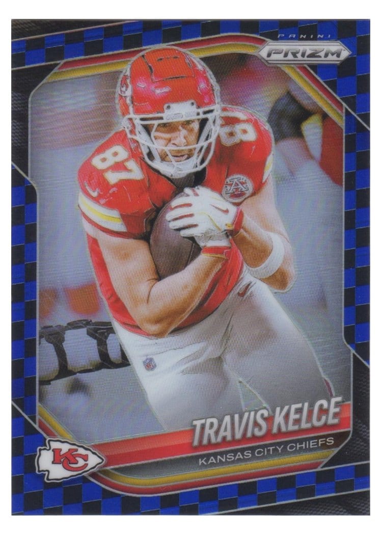 2025 Panini Prizm Base Set Travis Kelce Black Blue Checker #67 card