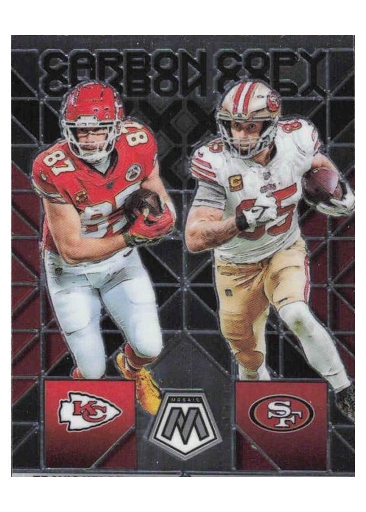 2023 Panini Mosaic Carbon Copy Travis Kelce / George Kittle #CC-5 card