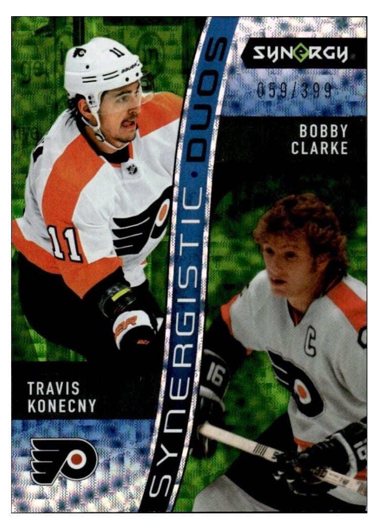 2023-24 Upper Deck Synergy Synergistic Duos Travis Konecny/Bobby Clarke #SD-11 card