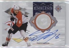 2023-24 Upper Deck Ultimate Collection Ultimate Emblems Autograph Travis Sanheim #UE-TS card