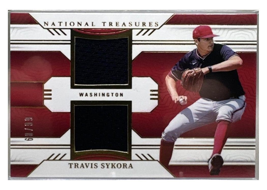 2024 Panini National Treasures Game Gear Swatches Dual Travis Sykora #9 card
