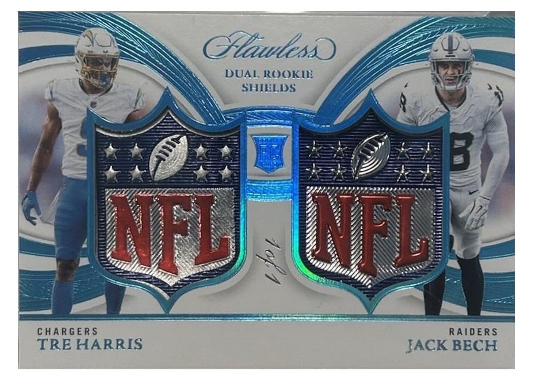 2025 Panini Flawless Flawless Dual Rookie Shields Tre Harris/Jack Bech #13 card