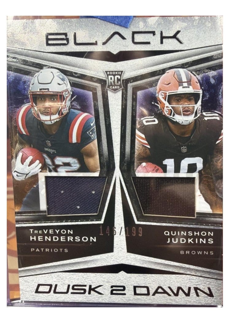 2025 Panini Black Dusk 2 Dawn Dual Relics TreVeyon Henderson/Quinshon Judkins #8 card