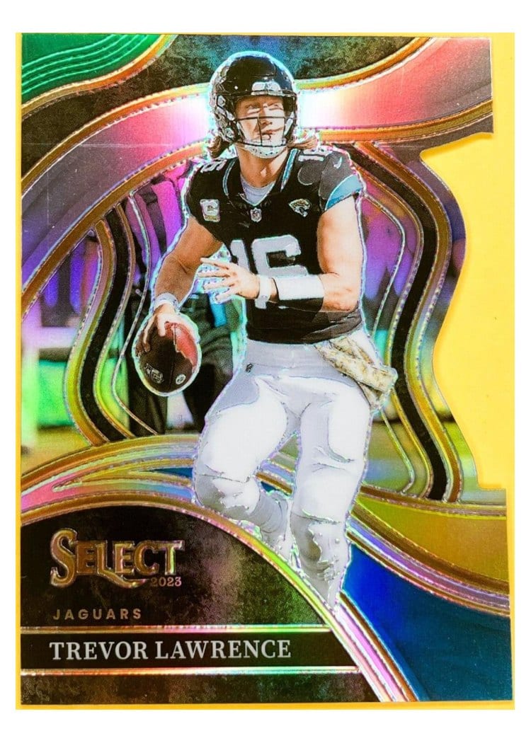 2023 Panini Select Base Set Trevor Lawrence Green Yellow Prizm Die-Cut #212 card