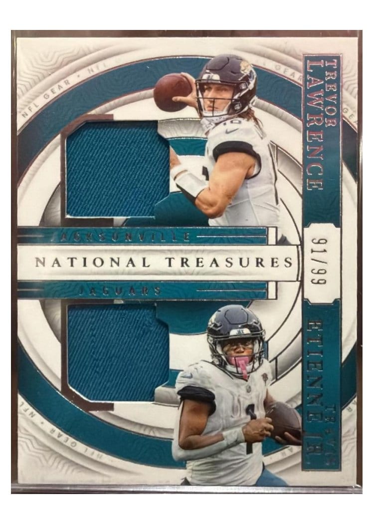 2024 Panini National Treasures NFL Gear Combo Materials Trevor Lawrence/Travis Etienne Jr. #14 card
