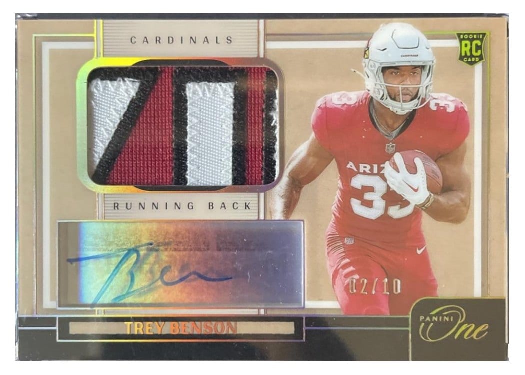2024 Panini One Premium Rookie Patch Autographs Trey Benson #118 card