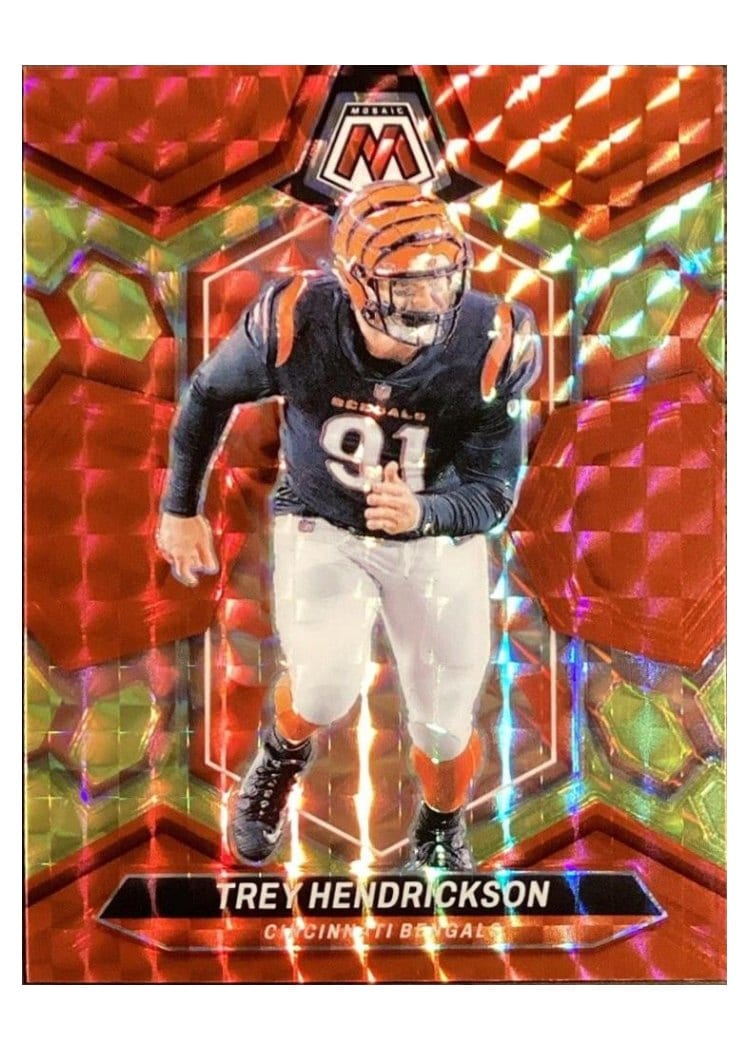 2024 Panini Mosaic Base Set Trey Hendrickson Fusion Red Yellow Choice #48 card