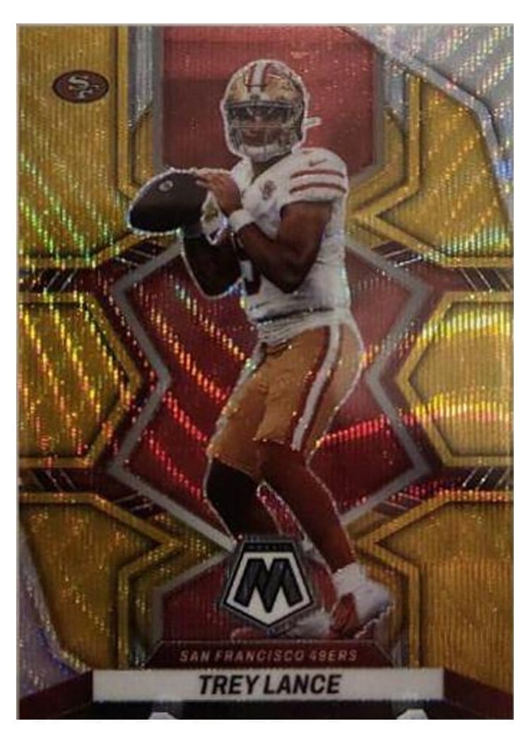 2022 Panini Mosaic Base Set Trey Lance Gold Wave #175 card
