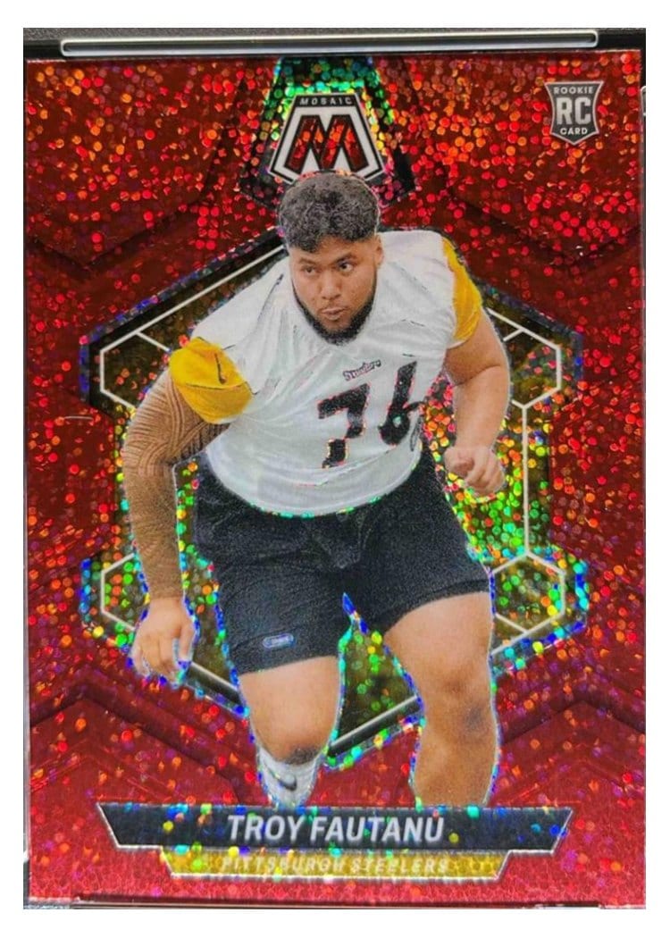 2024 Panini Mosaic Base Set Troy Fautanu Red Sparkle #320 card
