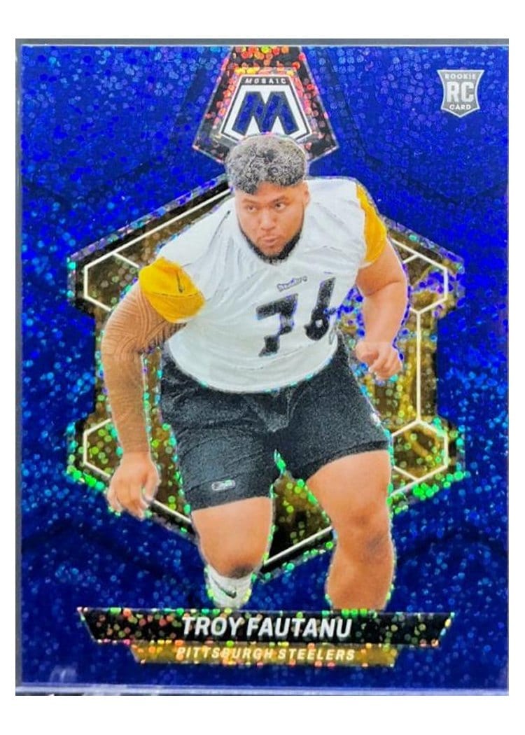2024 Panini Mosaic Base Set Troy Fautanu Blue Sparkle #320 card