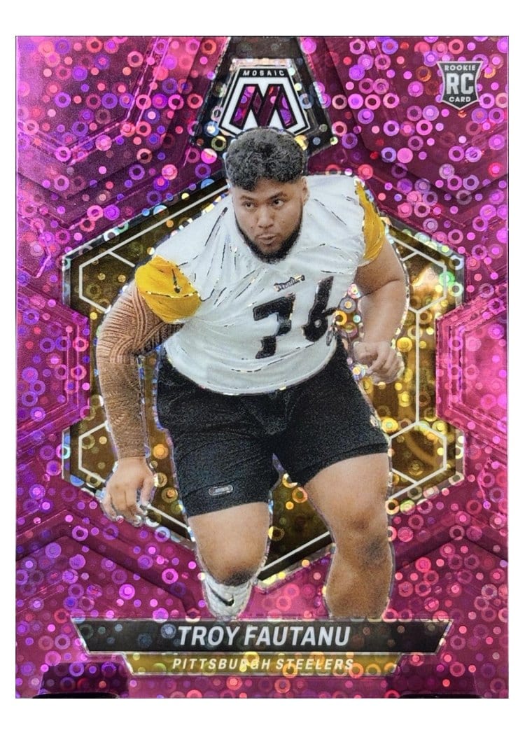 2024 Panini Mosaic Base Set Troy Fautanu No Huddle Pink #320 card
