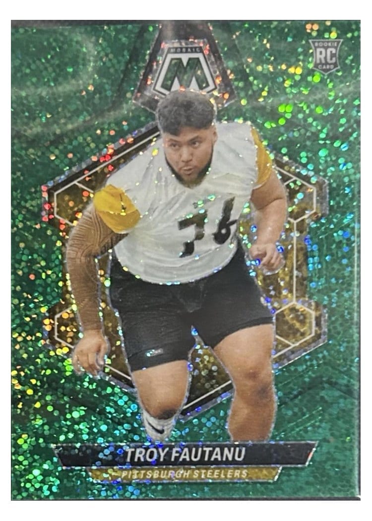 2024 Panini Mosaic Base Set Troy Fautanu Green Sparkle #320 card