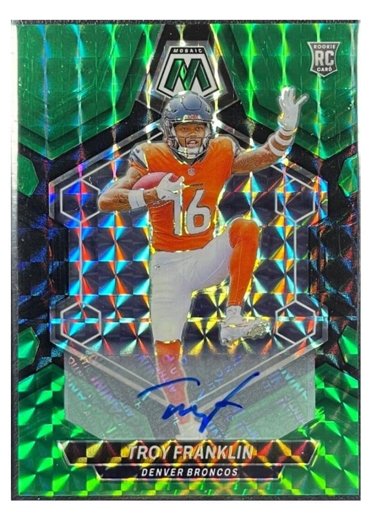 2024 Panini Mosaic Base Set Troy Franklin Autograph Choice Fusion Green and Black #378 card