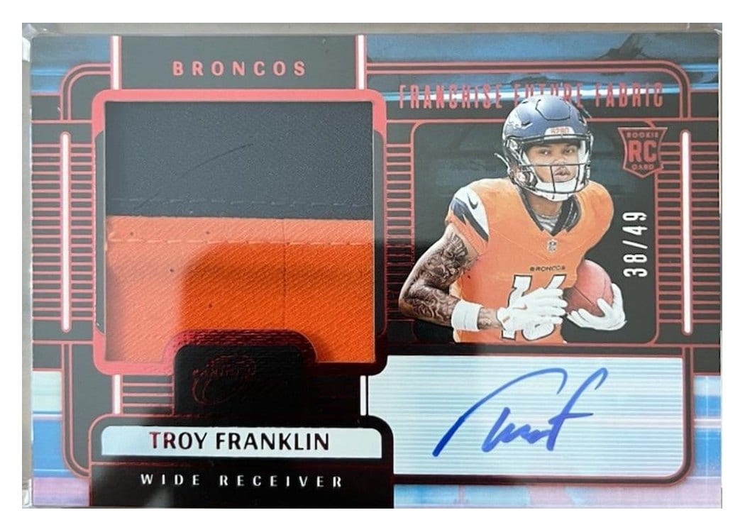 2024 Panini One Franchise Future Fabric Autographs Troy Franklin #84 card