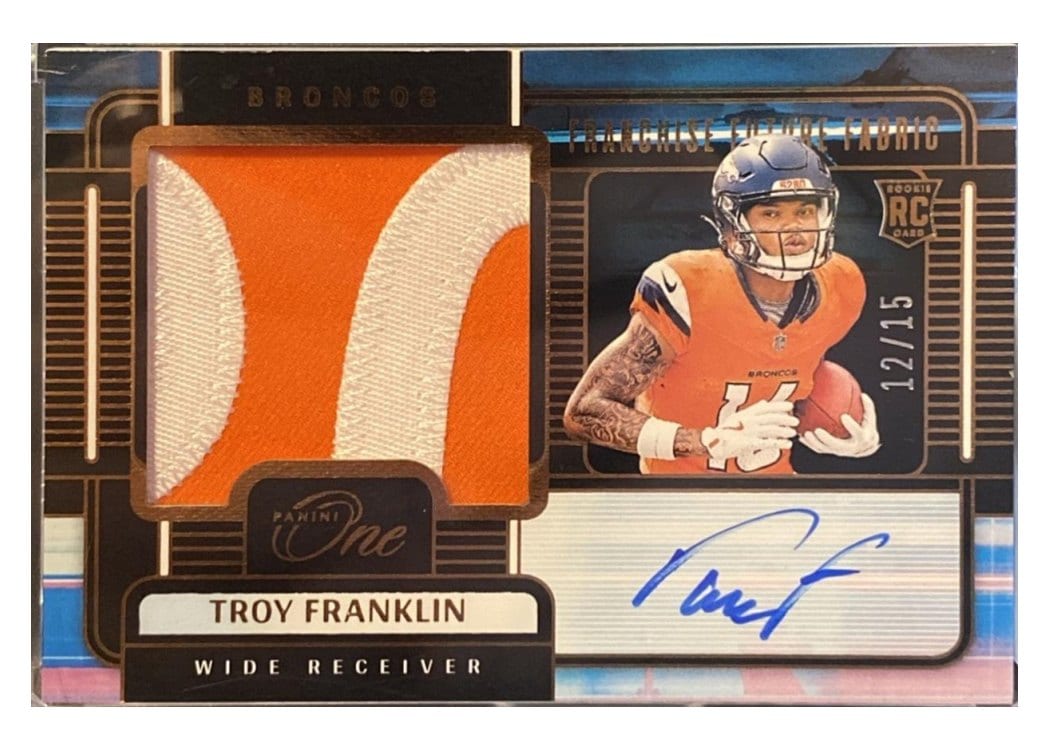 2024 Panini One Franchise Future Fabric Autographs Troy Franklin #84 card